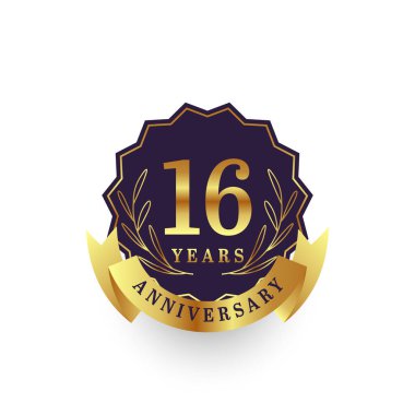 16 years anniversary with emblem badge label illustration template design