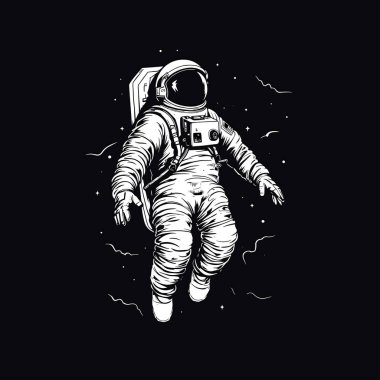 Uzaydaki astronotun siyah-beyaz 2d çizimi