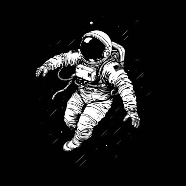 Uzaydaki astronotun siyah-beyaz 2d çizimi
