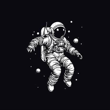 Uzaydaki astronotun siyah-beyaz 2d çizimi