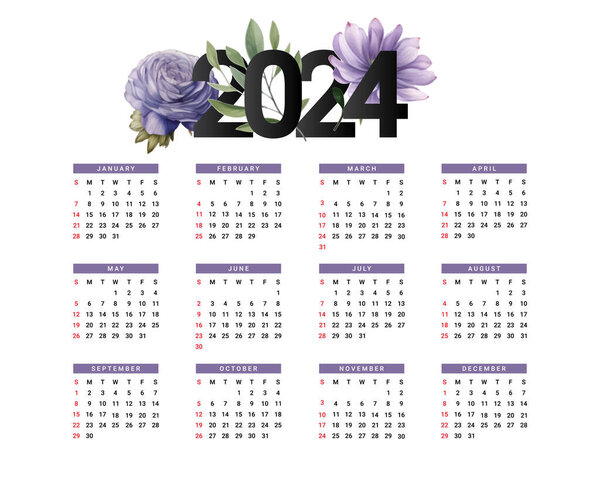 2024 calendar with simple colorful design