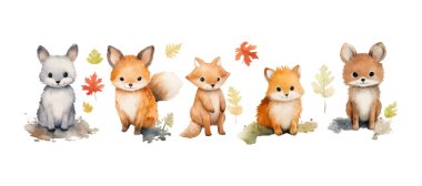 suluboya sonbahar hayvanları çizimleri.