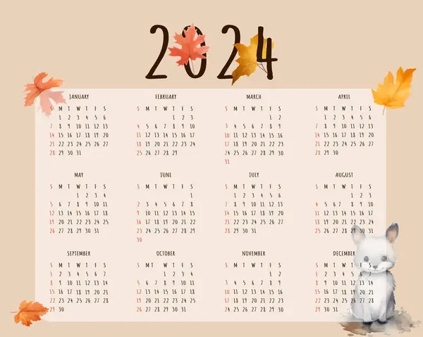 2024 Calendario Diseño Vintage Simple — Vector de stock