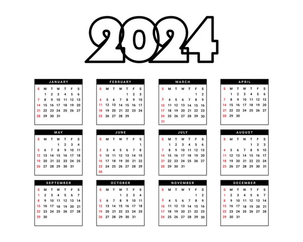 2024 Calendario Con Diseño Simple — Vector de stock