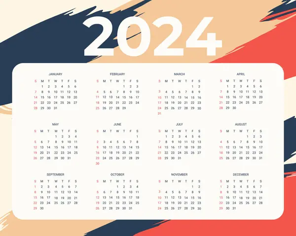 Einfaches Neues Jahr 2024 Vorlage Für Den Jahreskalender — Stockvektor
