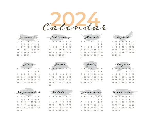 Ano Novo Simples 2024 Modelo Calendário Anual — Vetor de Stock