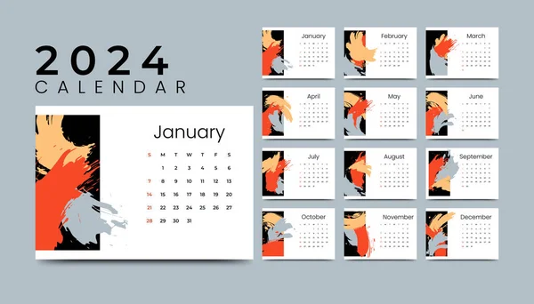 Abstract New Year 2024 Annual Calendar Template — Stock Vector
