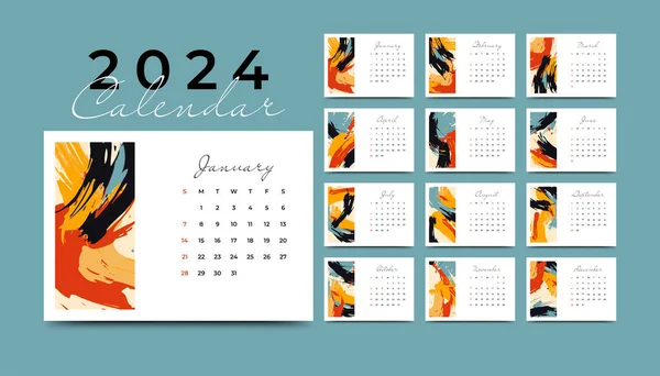 Abstraktes Neues Jahr 2024 Vorlage Für Den Jahreskalender — Stockvektor