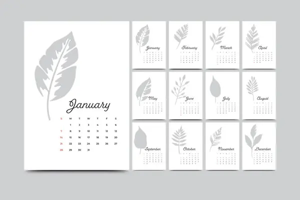 Simple New Year 2024 Annual Calendar Template — Stock Vector