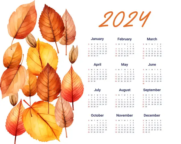 2024 Annual Calendar Template Floral Theme — Stock Vector