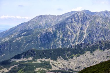 Nature view with gray and green moss covered mountain peaks clipart