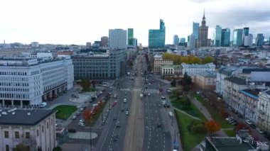 Aerial View of Jerusalem Avenue and centrum from distance in Warsaw, Poland. High quality 4k footage