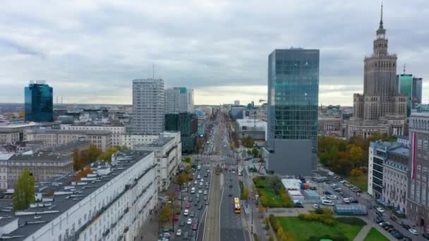 Aerial View Marszalkowska Street Warsaw Poland High Quality Footage — Vídeo de stock