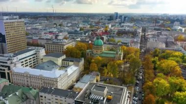 Aerial View of street Emilii Plater in centrum in Warsaw, Poland. High quality 4k footage