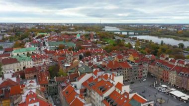 Aerial View of Old Town in Warsaw, Poland. High quality 4k footage