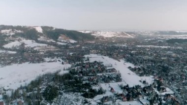 Winter Aerial View of whole Zakopane. Beautiful city in Poland. High quality 4k footage