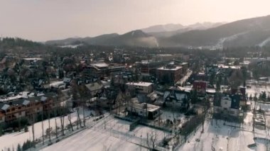 Winter Aerial View of Zakopane. Beautiful City in Poland. High quality 4k footage