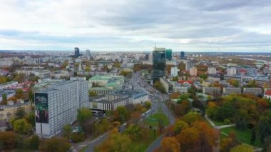 Aerial View of banking square in Warsaw, Poland. High quality 4k footage