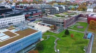 Aerial View of Copernicus Science Center in Warsaw, Poland. High quality 4k footage
