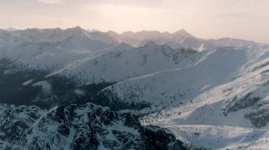 winter aerial view of the Tatra Mountains in Zakopane. Beautiful Tatras. High quality 4k footage