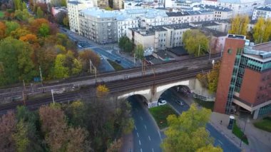 Aerial View of bridge over road in Warsaw. High quality 4k footage