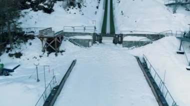 Winter Aerial View Of inrun of the Great Krokiew in Zakopane Ski Jumping Hill . High quality 4k footage