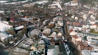Winter Aerial View of whole Zakopane. Beautiful city in Poland. High quality 4k footage