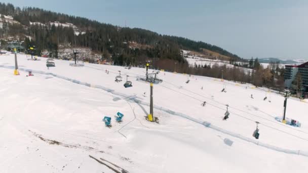 Winter Aerial View Ski Lift Zakopane Polana Szymoszkowa High Quality — Video