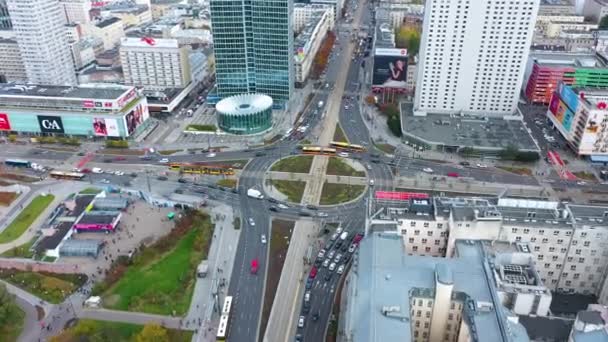 Aerial View Rondo Dmowskiego Warsaw Poland High Quality Footage — Wideo stockowe