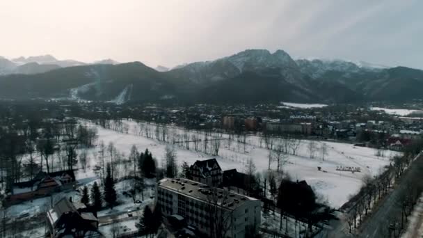Winter Aerial View Zakopane Beautiful City Poland High Quality Footage — Wideo stockowe