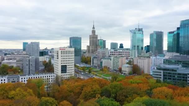 Αεροφωτογραφία Της Οδού Marszalkowska Στη Βαρσοβία Πολωνία Υψηλής Ποιότητας Πλάνα — Αρχείο Βίντεο