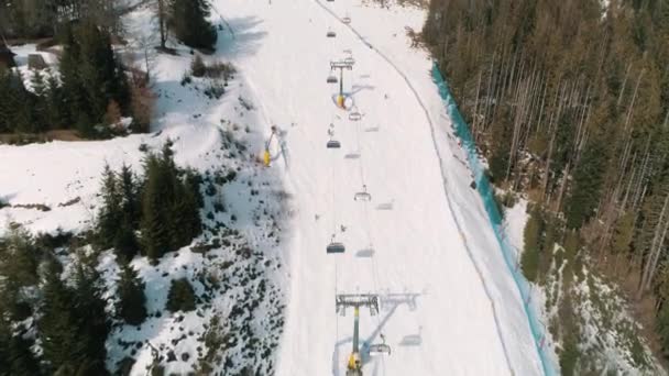 Winter Aerial View Ski Lift Zakopane Polana Szymoszkowa High Quality — Wideo stockowe
