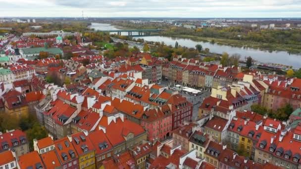 Aerial View Old Town Warsaw Poland High Quality Footage — Vídeo de stock