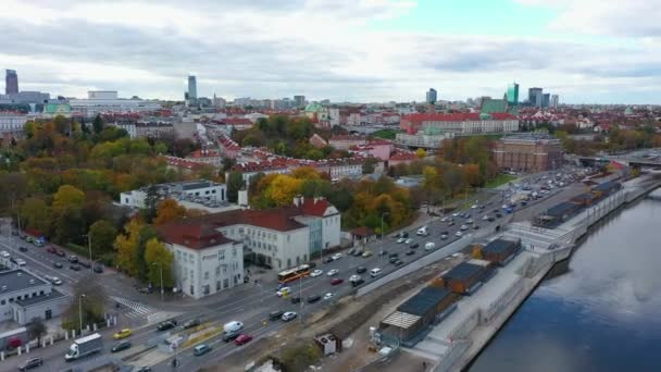 Aerial View Wislostrada Warsaw Road Vistula High Quality Footage — Stockvideo