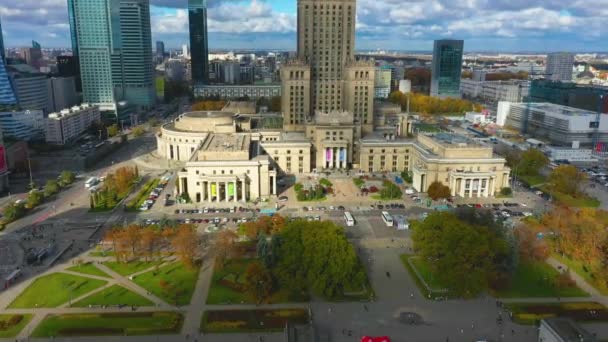 Αεροφωτογραφία Του Παλατιού Του Πολιτισμού Πολωνία Υψηλής Ποιότητας Πλάνα — Αρχείο Βίντεο