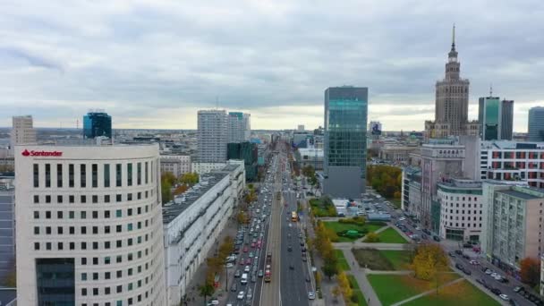 Aerial View Marszalkowska Street Warsaw Poland High Quality Footage — Stockvideo