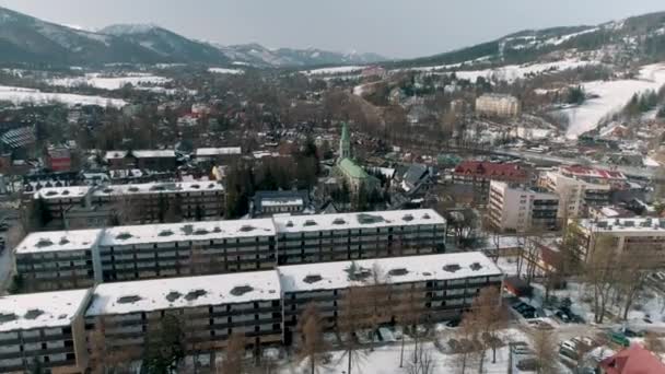 ザコパネの冬の空中風景 ポーランドの美しい都市 高品質4K映像 — ストック動画