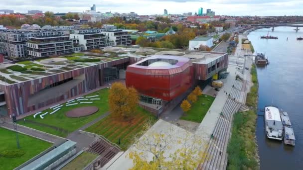 Aerial View Copernicus Science Center Warsaw Poland High Quality Footage — Vídeos de Stock