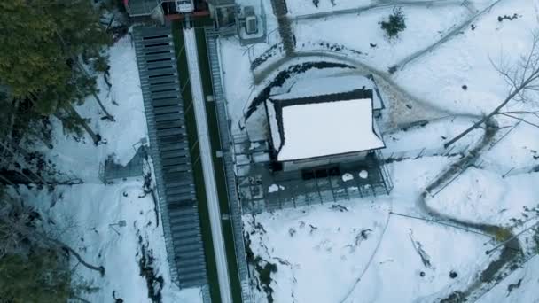 Winter Aerial View Inrun Great Krokiew Zakopane Ski Jumping Hill — Video