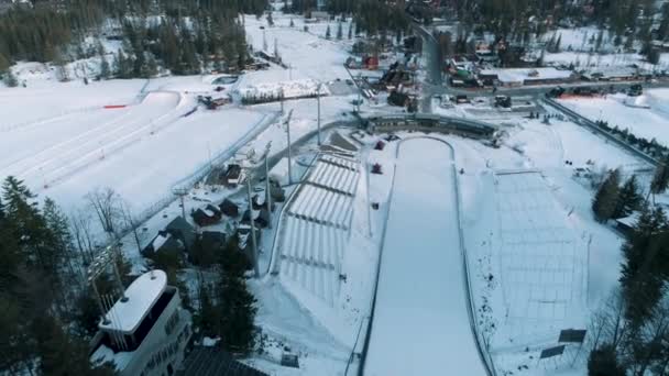 Winter Aerial View Great Krokiew Zakopane Poland Wielka Krokiew Ski — Stockvideo