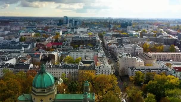 Aerial View Street Emilii Plater Centrum Warsaw Poland High Quality — Stockvideo