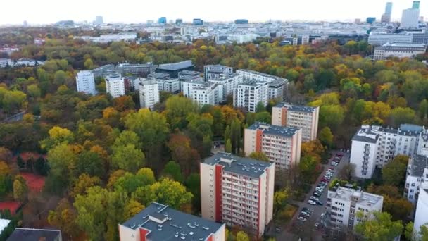 Aerial View Buildings Trees Warsaw Poland Capital High Quality Footage — Wideo stockowe