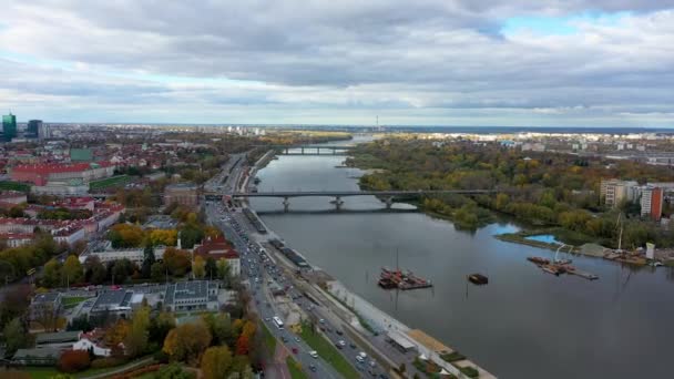 Aerial View Wislostrada Warsaw Road Vistula High Quality Footage — 비디오