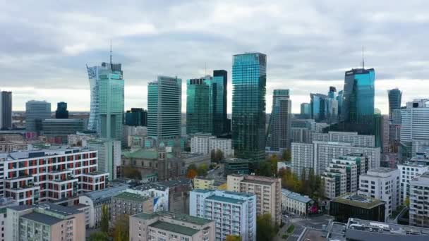 Aerial View Skyscrapers Centrum Warsaw Poland High Quality Footage — Wideo stockowe