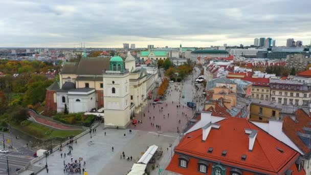 Aerial View Krakowskie Przedmiescie Warsaw Poland High Quality Footage — Stock video