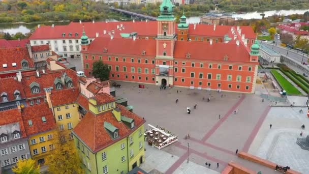 Aerial View Royal Castle Castle Square Warsaw Poland High Quality — Vídeo de Stock