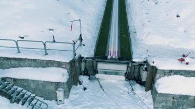 Winter Aerial View Of inrun of the Great Krokiew in Zakopane Ski Jumping Hill . High quality 4k footage