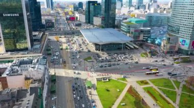 Aerial View of Zlote Tarasy in Warsaw, Central Warsaw in Poland. High quality 4k footage