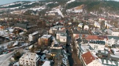 Winter Aerial View of whole Zakopane. Beautiful city in Poland. High quality 4k footage