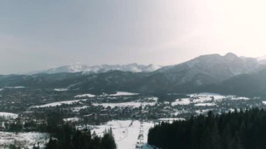 Winter Aerial View of whole Zakopane. Beautiful City in Poland. High quality 4k footage